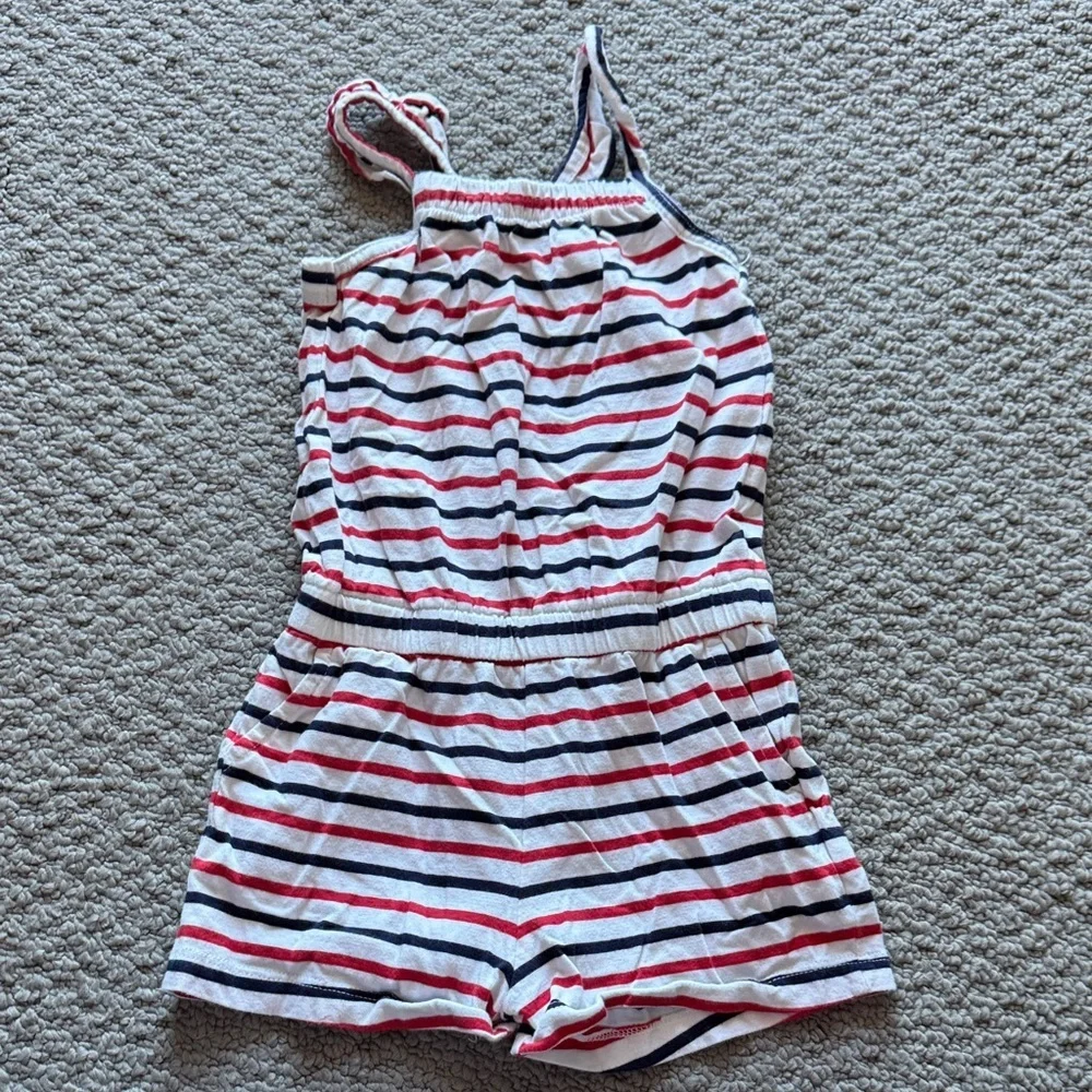 GAP White Romper with Red & Navy Stripes